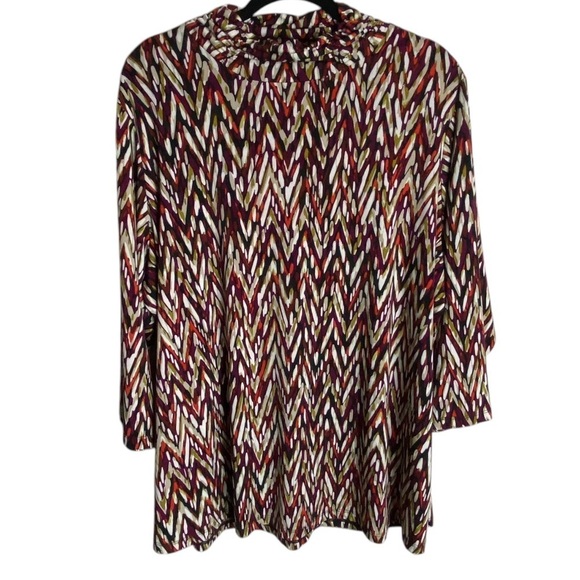 Susan Graver Tops - Susan Graver 2X Blouse Ruched Mock Neck Long Sleeve Geometric Shirt Lightweight